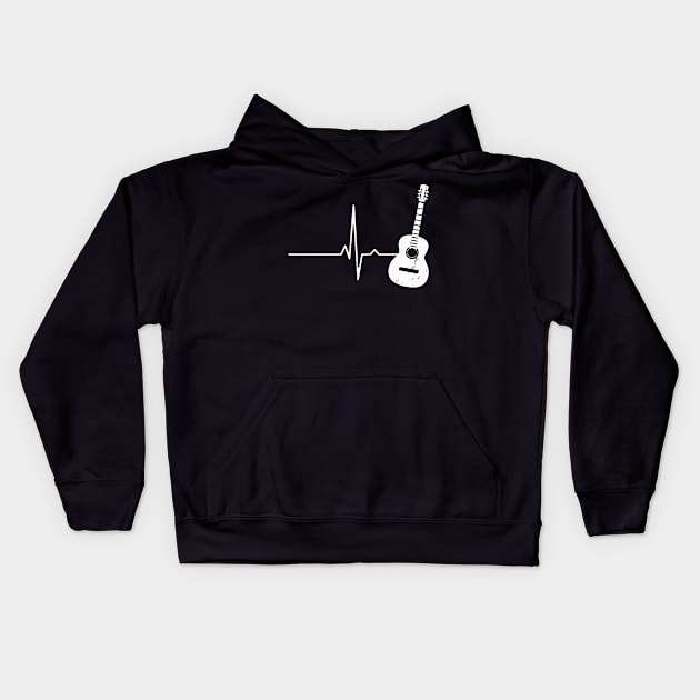 Acoustic Guitar Heartbeat Kids Hoodie by tanambos